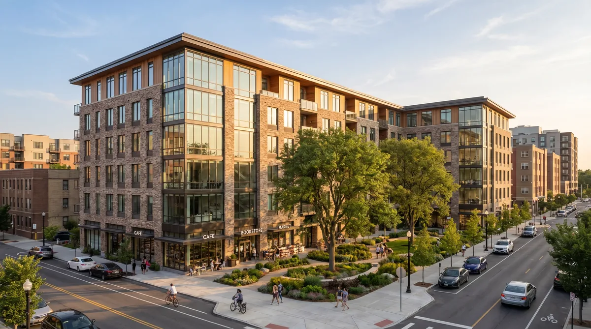 Multifamily building amenity space with Division 10 specialties — toilet partitions, accessories, mailboxes NJ NY